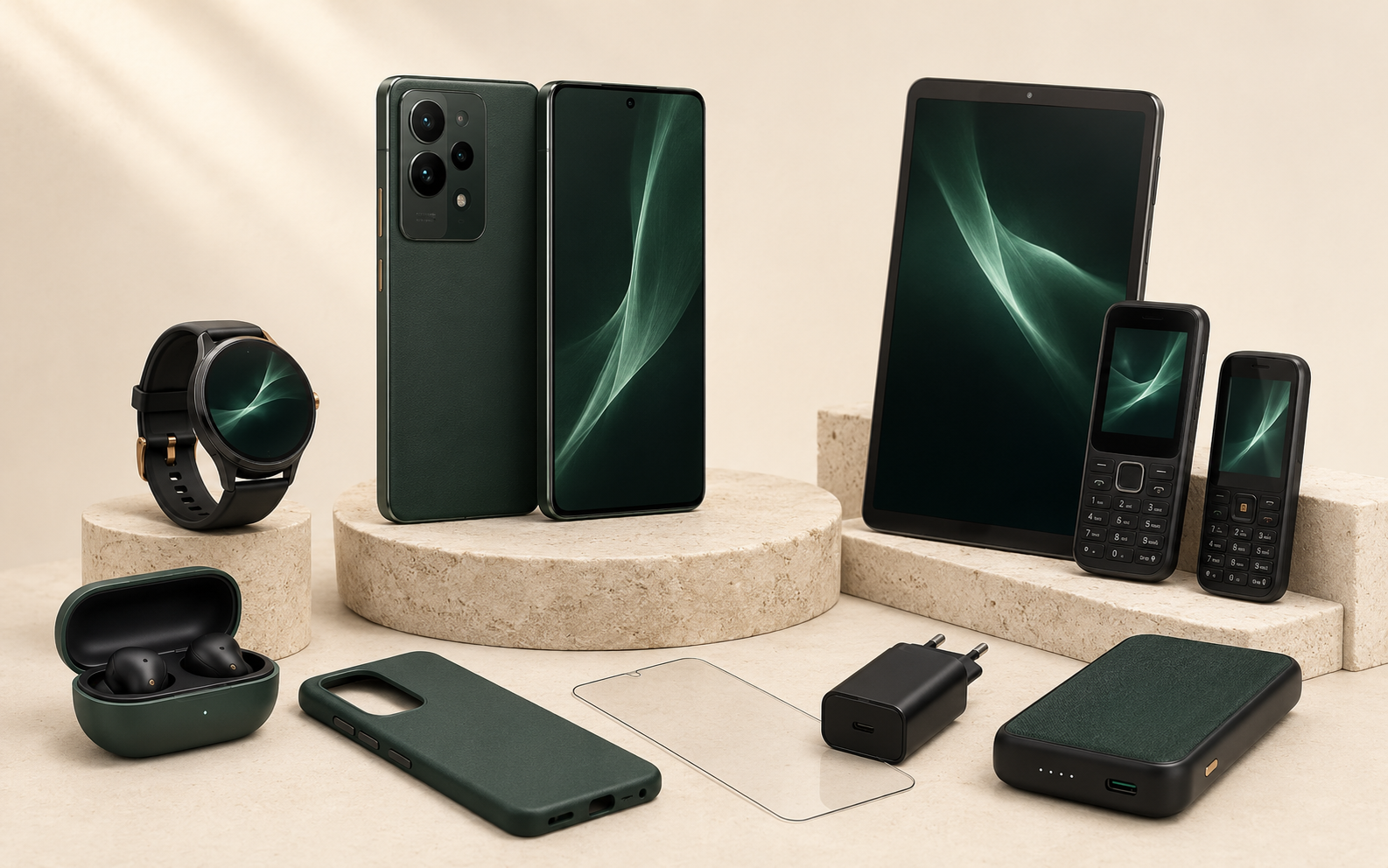 Android smartphones, feature phones, tablet, wearable, audio and charging accessories